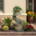 Outdoor Water Feature Patio Fountain with LED Lights, 31.9' Resin Garden Waterfall Fountain Outdoor, Modern S-Shaped Bowl Design Water Feature for Porch, Garden, Yard, Home Decor, Grey