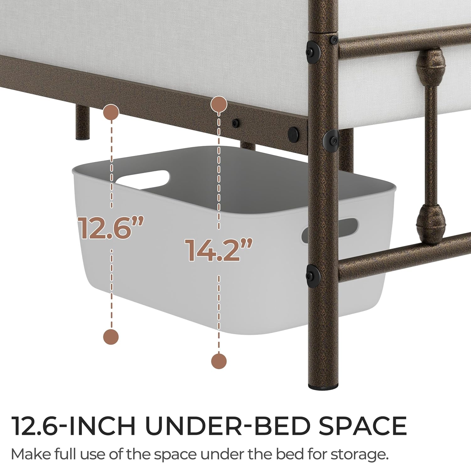 Topeakmart Full Size Victorian Style Metal Bed Frame with Headboard/Mattress Foundation/No Box Spring Needed/Under Bed Storage/Strong Slat Support Bronze