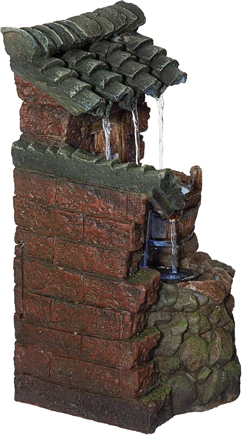 Design Toscano Cottage in The Forest Cascading Waterfall Illuminated Tabletop Fountain