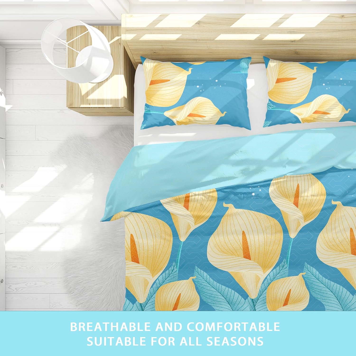 Deepsleep California King Bedspread Set 9 Pieces, All Season Luxury Bed in a Bag for Bedroom, with 2 Pillowcases and 6 Curtains, Ultra-Soft Microfiber for Complete Bedroom Decor, Yellow Calla Lily