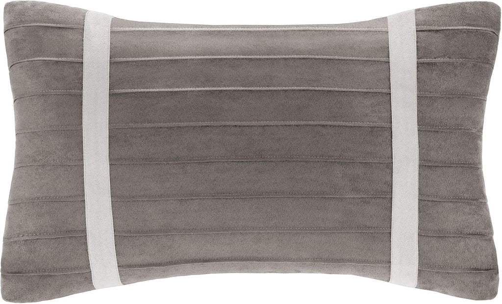 Madison Park - Palmer 7 Piece Comforter Set - Black and Gray - California King - Pieced Microsuede - Includes 1 Comforter, 3 Decorative Pillows, 1 Bed Skirt, 2 Shams