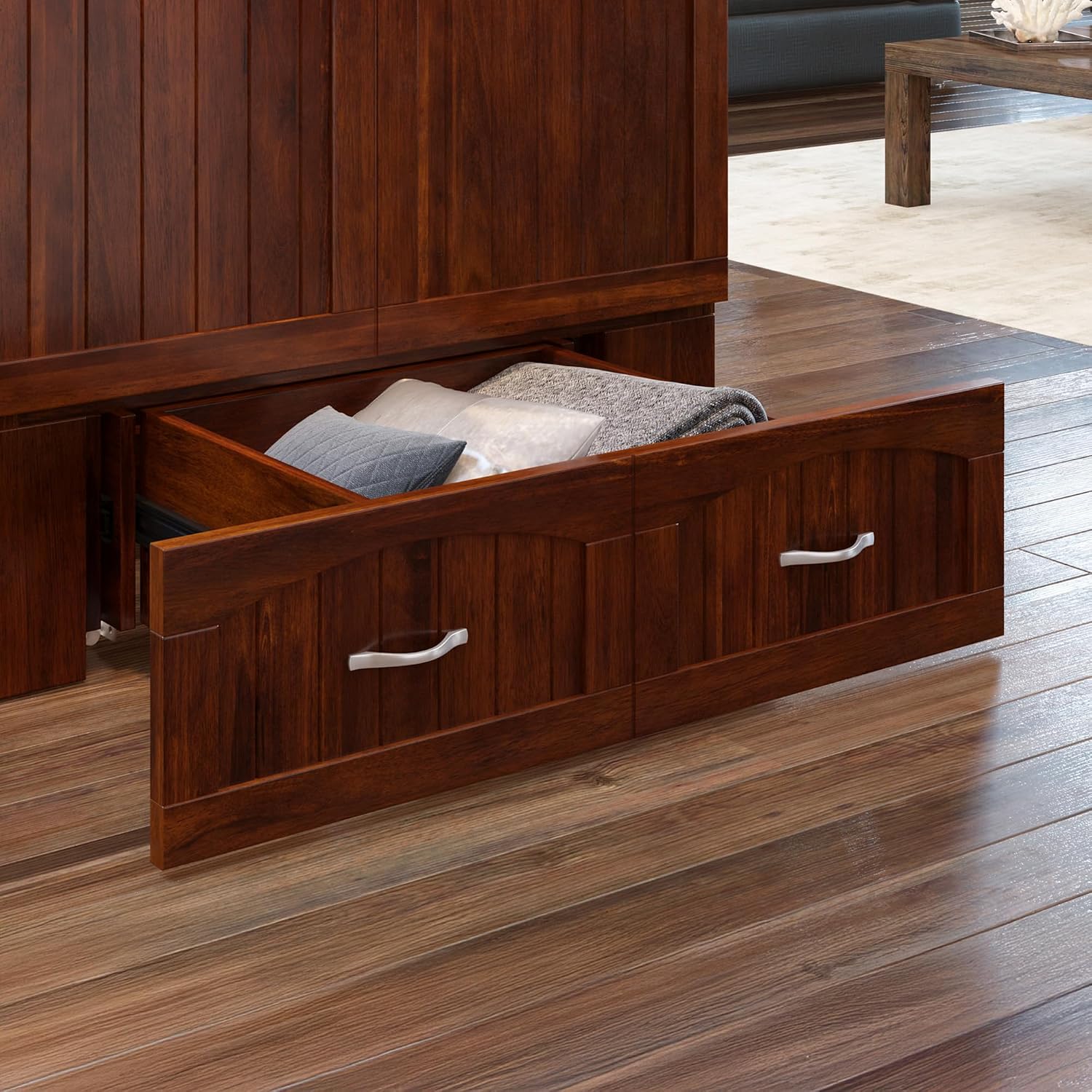 AFI, Southampton Murphy Bed Chest Twin XL with 6' Mattress, Storage Drawer & Built-in USB Charger, Walnut
