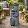 28' Outdoor Water Fountain with Led Lights, 4-Tiered Owl & Calla Lil Water Fountain, Outdoor Garden Waterfall Decor for Garden, Patio, Courtyard (32' Modern Pottery)