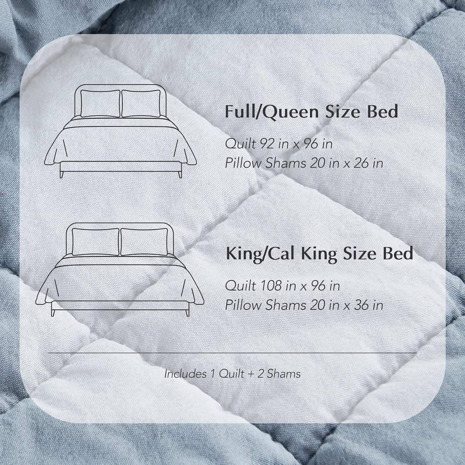 EVERGRACEHOME Stonewashed Cotton Quilt Set King Size, Ultra Soft Oversized Bedspread Coverlet Set, Lightweight Crinkle Box Stitch Bedding Sets for All Season, with 2 Matching Shams, Blue Linen