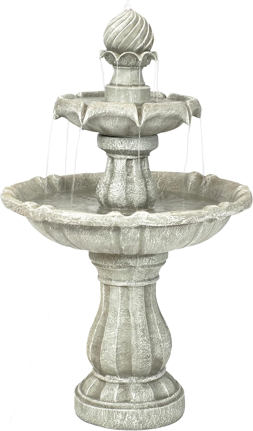Sunnydaze 35' Solar 2-Tier Outdoor Water Fountain - Garden Water Feature with Battery Backup and Pump - White