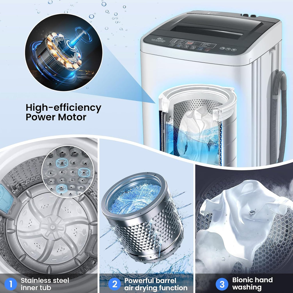 Nictemaw 20 lbs Portable Washer, 2.8 Cu.ft Fully Automatic Washing Machine with Dual Hot/Cold Inlets, 4 Wash Programs, 4 Water Levels & Drain Pump, Compact Laundry Washer for Apartment, RV, Dorm