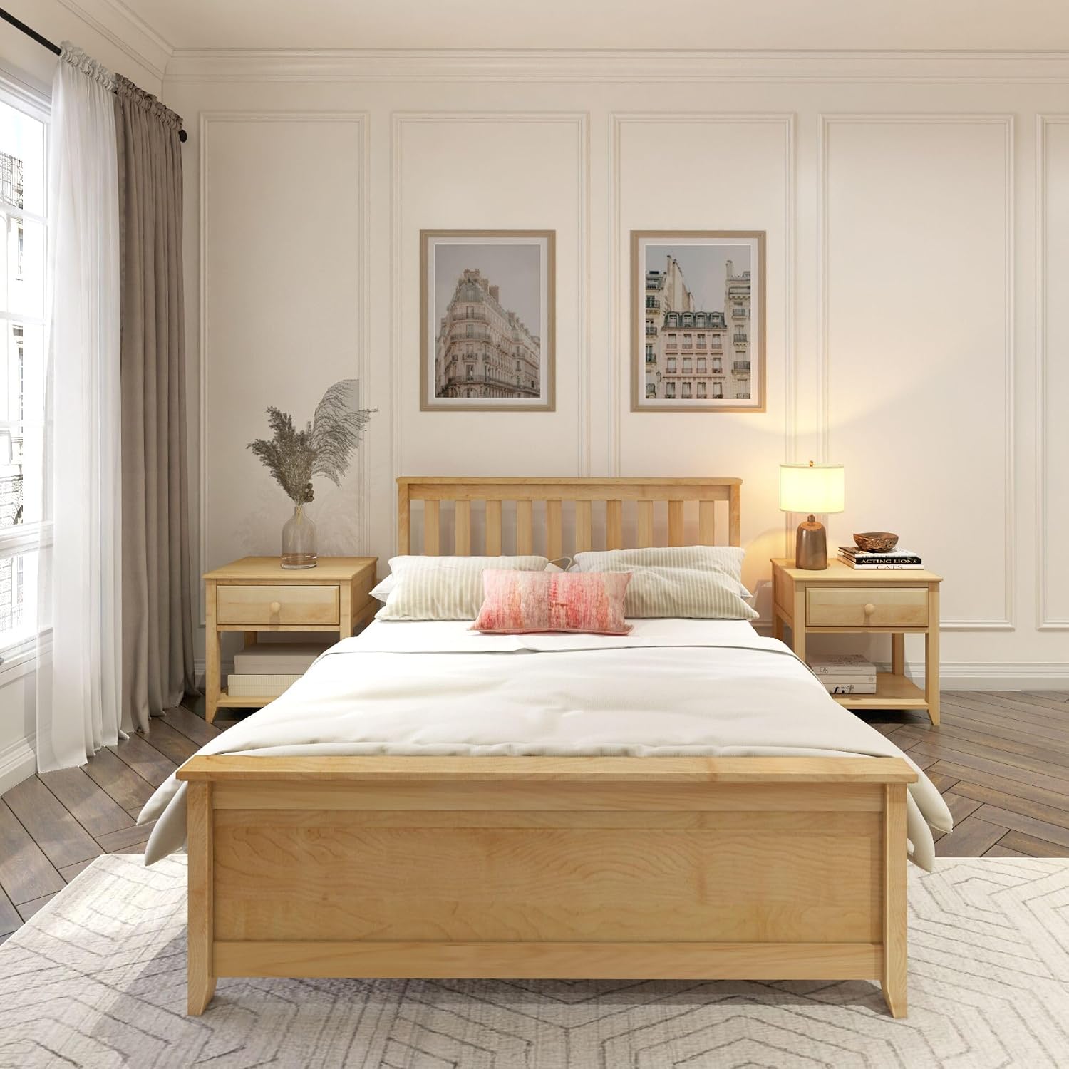 Plank+Beam Solid Wood Full Bed Frame, Platform Bed with Headboard, Natural