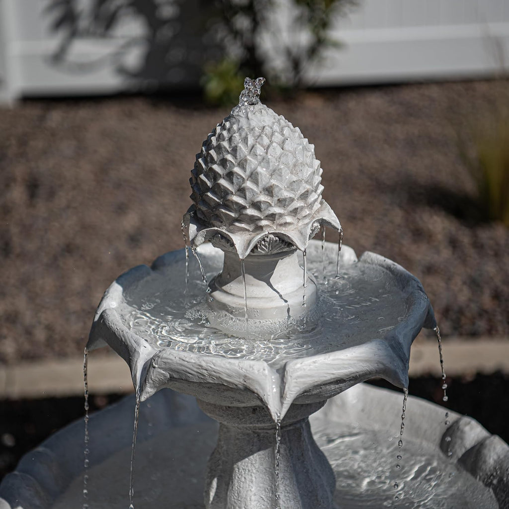 XBrand 44' Tall White Fiberglass/Resin 2-Tiered Solar Water Fountain w/Solar Panel and Auto-Shut Off Pump for Home Garden Yard Decor