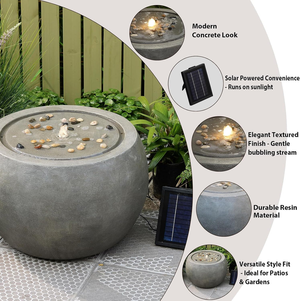 Tankana Solar Water Fountain Outdoor Garden Bubbler Large Water Feature Outdoor Fountains Solar Powered with Pebbles for Patio Deck Yard Home Decor Gray, 25 'L X 25' W X 17.5' H