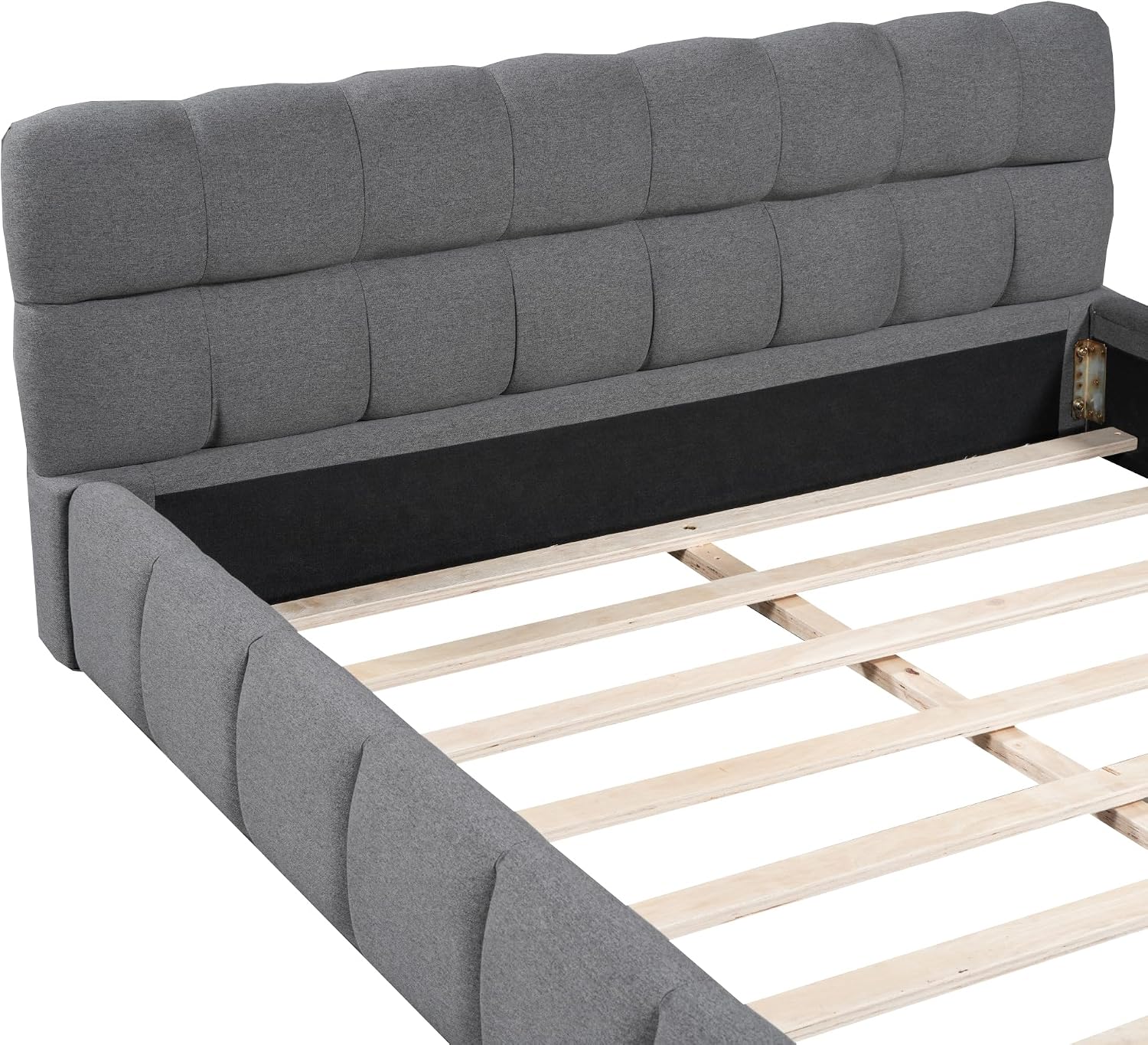 Merax Queen Size Upholstered Platform Bed Frame for Boys Girls Kids Adults Toddler with Thick Fabric, Grounded Bed with Solid Frame, Gray
