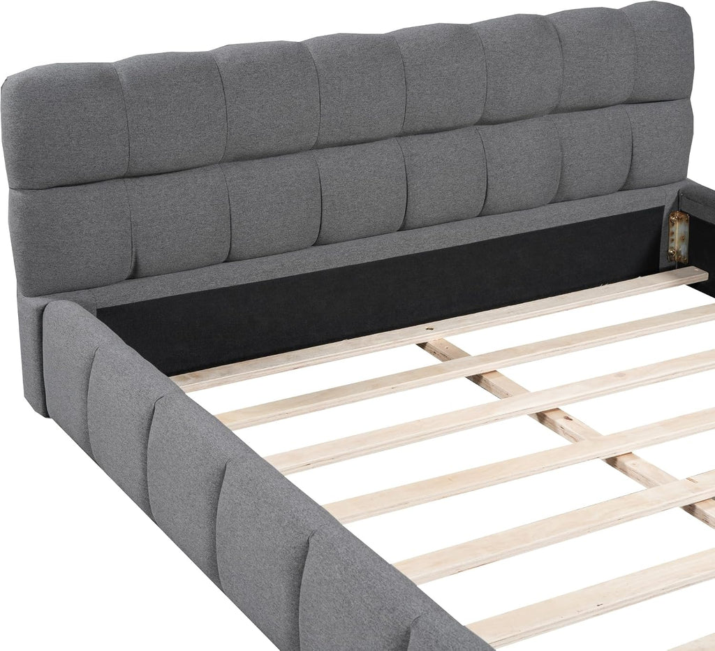 Bellemave Queen Size Upholstered Platform Bed with Thick Fabric, Grounded Bed with Solid Frame, for Kids Teens Adults Bedroom Use, Gray