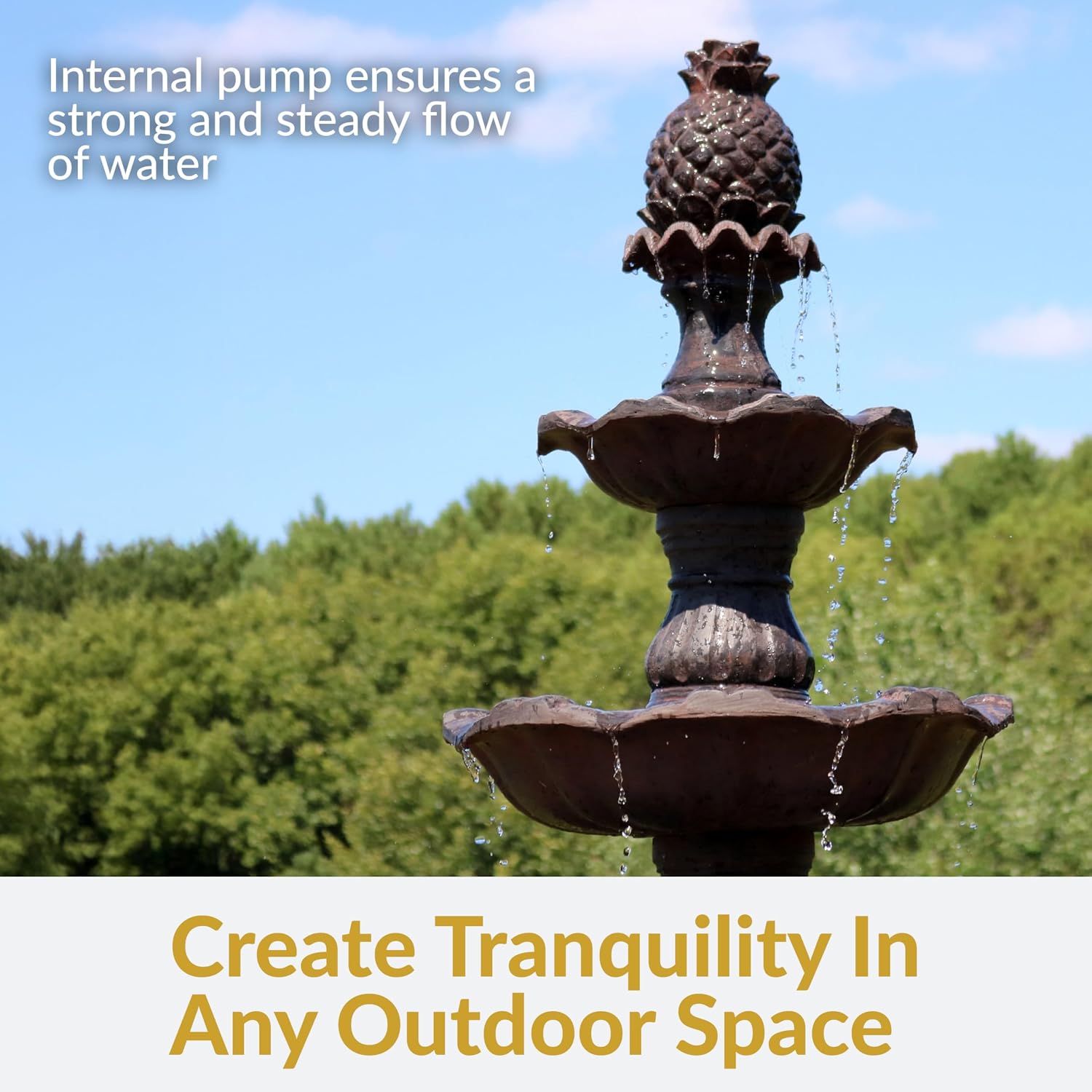 Sunnydaze Grand Courtyard 4-Tier Large Outdoor Water Fountain - 80' Tall Outdoor Fountain - Tiered Electric Garden Water Feature for Patio, Backyard, or Yard - Faux Stone Resin - Dark Chestnut