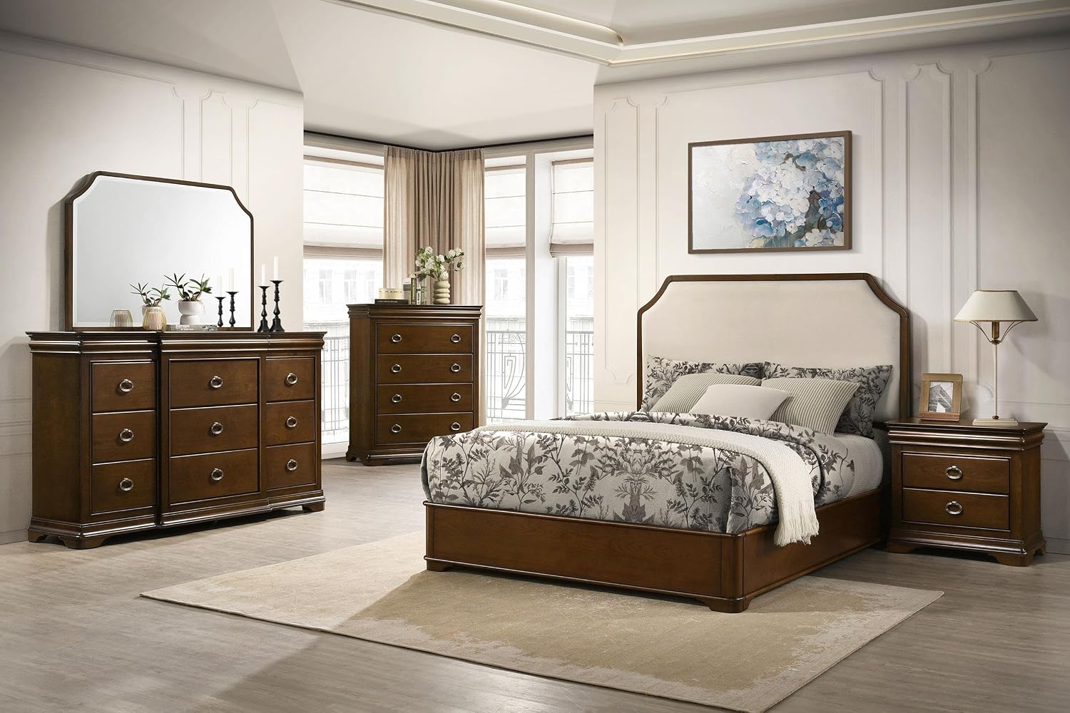 Coaster Home Furnishings - Garland - 5-Piece Bedroom Set with Wood Grain Detail, Cutaway Corners, Padded Headboard and Dual USB Ports - Bedroom - Queen Size - Brown Cherry - 205301Q-S5