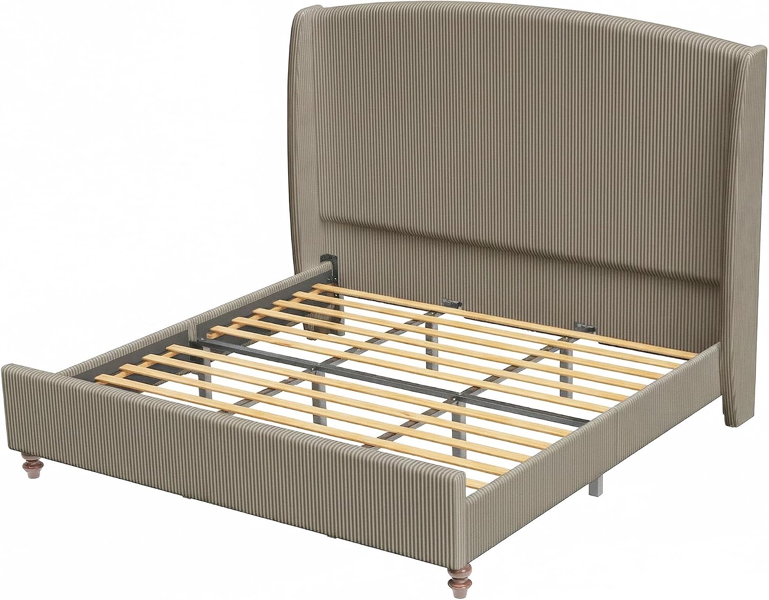 65.7' Tall Headboard California King Size Upholstered Bed Frame with Wingback, Soft Washable Corduroy Beds Cover, Solid Wood Legs, Noise-Free, No Box Spring Needed, Light Gray