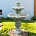 SunJet 39.3' High Modern Concrete Outdoor Water Fountain - 3 Tiered Large Floor Water Fountain and Waterfalls with Electric Pump for Garden, Patio, Yard, and Deck Decor, Featuring Natural Stone Look