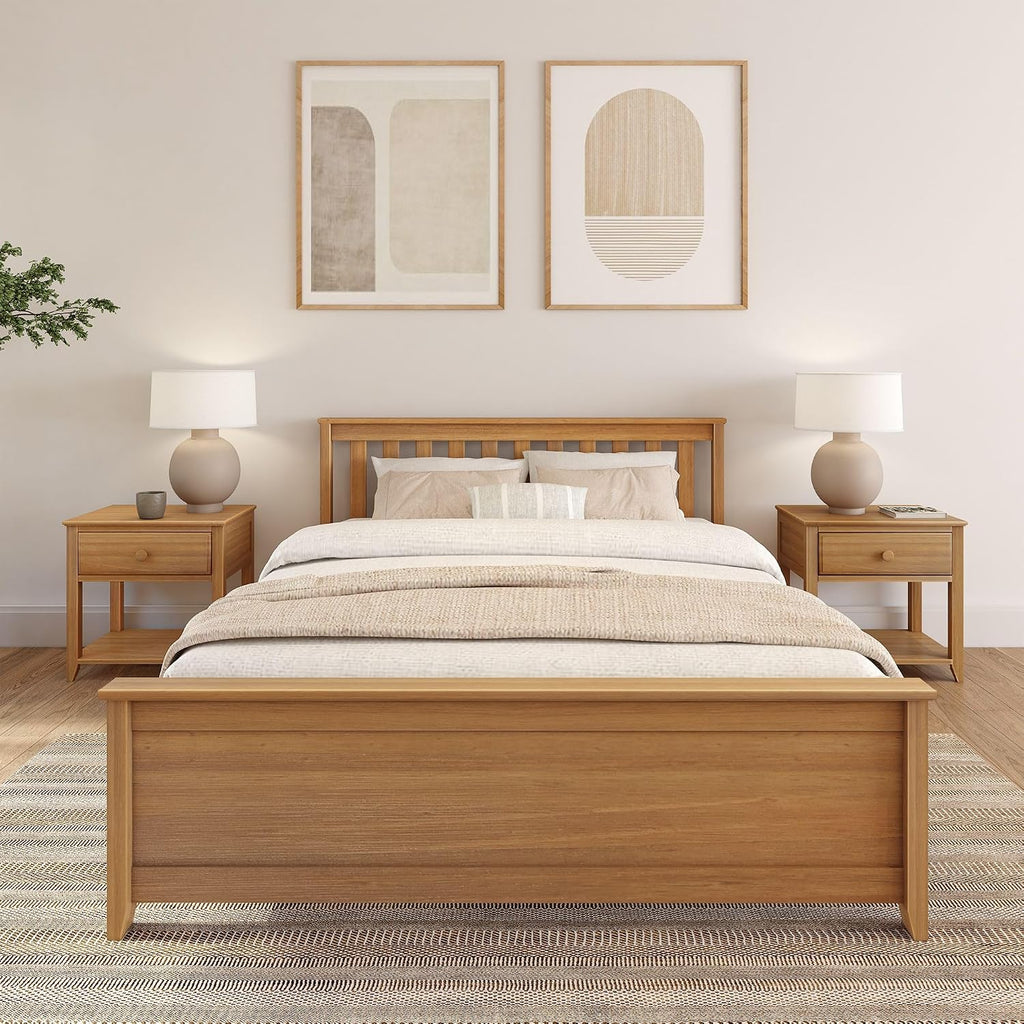 Plank+Beam Solid Wood Queen Bed Frame, Platform Bed with Headboard, Pecan