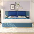 Merax Queen Size Bed Frame, Linen Upholstered Platform Bed with Large PU Leather Headboard and Shelf, Modern Bedroom Furniture & Solid Wood Slats Support, No Box Spring Needed, Easy Assembly, Blue