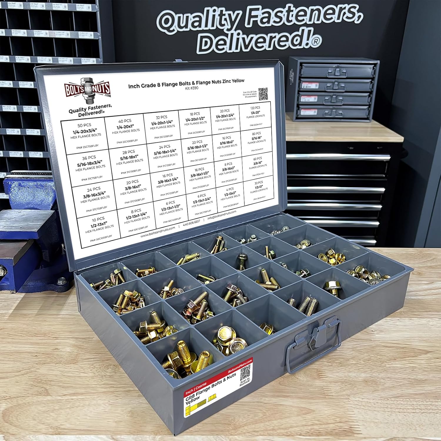 Inch Grade 8 Hex Flange Bolts & Flange Lock Nuts Zinc Yellow Assortment - 693PCS