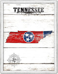 Tennessee State Map Flag Cottage Shabby Chic Gifts Home Decor Wall Art Canvas Print, White Wash Wood Frame, 22' x 29'