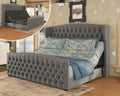 AMERLIFE 51' H Queen Size Adjustable Bed Frame with Velvet Upholstered and Deep Button Tufted Headboard, Electric Bed with Dual Motor/Nailhead Trim Wingback, No Box Spring Needed, Grey