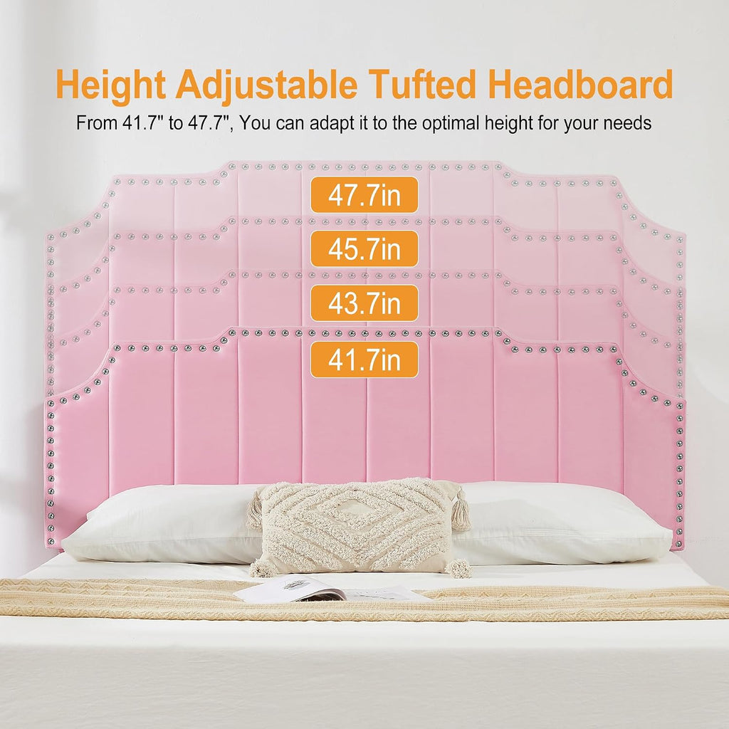 VECELO Queen Upholstered Platform Bed Frame with 4 Storage Drawers,Velvet Vintage Queen Bed with Nailhead Trim,Tufted Height Adjustable Headboard,Wooden Slats/No Box Spring Needed/Easy Assembly