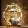 Ceramic Maitreya Buddha Incense Burner, Waterfall Lotus LED Light Ring Backflow Aromatherapy Ornament, with Incense Cones for Home Office Decor for Relaxation Yoga Gift (Buddha-3)
