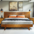 Acacia Harmony Queen Platform Bed Frame – Solid Rubber Wood, Caramel Finish, Mid-Century Modern Style, Distinctive Circular Grain, 800lbs Capacity, No Box Spring Needed, Easy Assembly