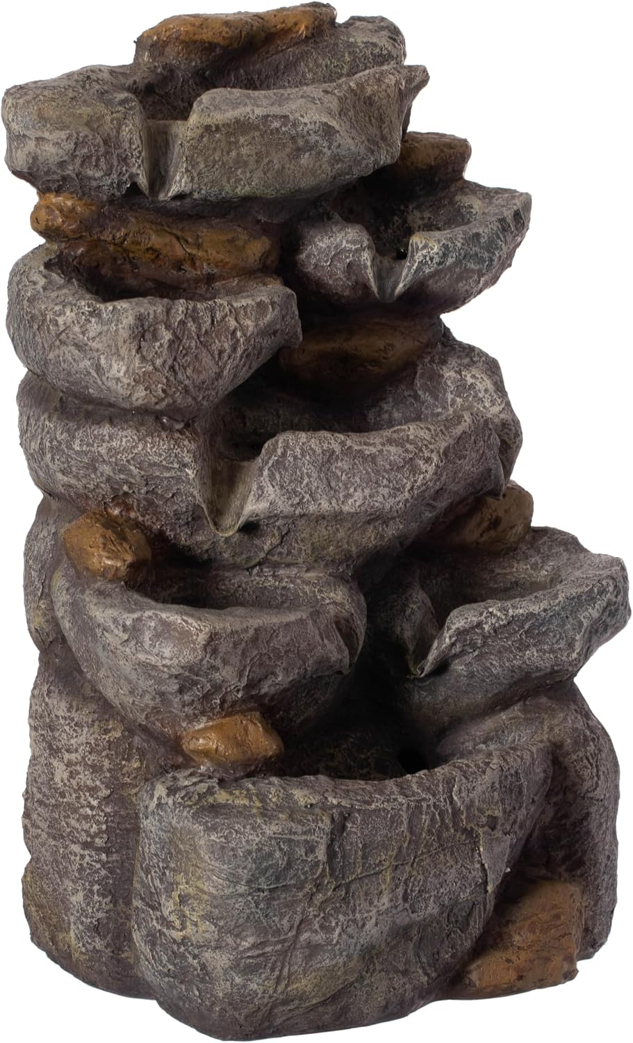 Cascading Electric Powered 8-Tier Rock Water Fountain with LED Lights 18.5' for Indoor and Outdoor Use