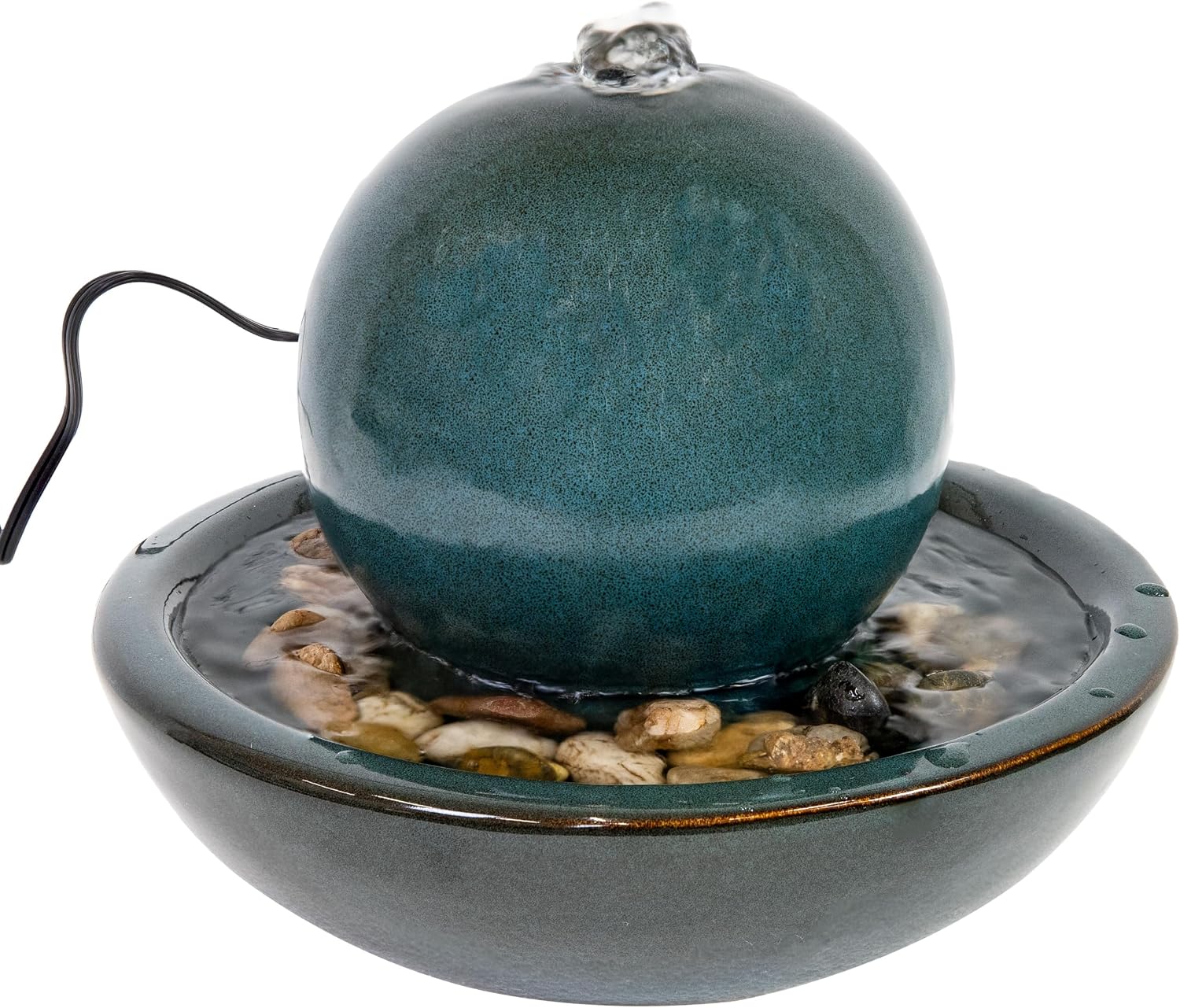 Sunnydaze Tabletop Ceramic Tabletop Fountain with Orb - Relaxing Indoor Fountain for Meditation - for Office, Bedroom, or Living Room - Teal - Set of 4