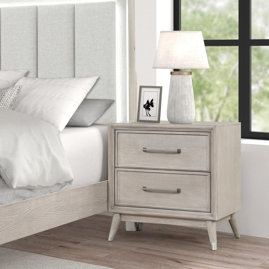 Roundhill Furniture Seluna 5-Piece Bedroom Set with Touch LED Lighting, Gray Oak Finish, Queen