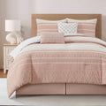 LANCO MODERN LIFESTYLE Cotton Comforter Set Queen, Gorgeous Geometric Jacquard, Blush Soft Lightweight Bedding Set for All Seasons, Bedskirt, Pillow Shams and Decor Pillows