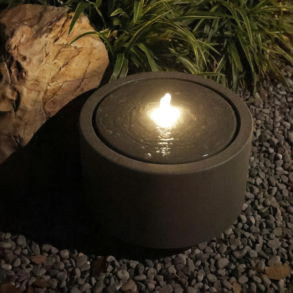 10.23' H Outdoor Water Fountain Made with Eco-Friendly Recyclable Materials, Polyethylene Round Bubbler Water Fountain Outdoor, Garden Decor with LED Light for Patio, Porch, Backyard