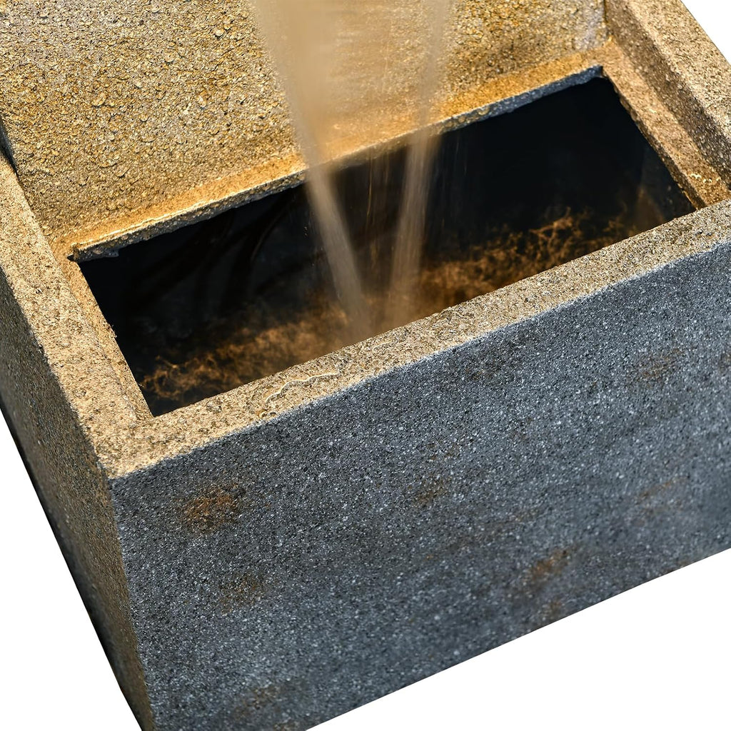 35.83'' Outdoor Garden Cascading Stone Floor-Standing Waterfall Fountain with LED Lights for Patio, Backyard, Deck, Porch and Home Art Decor