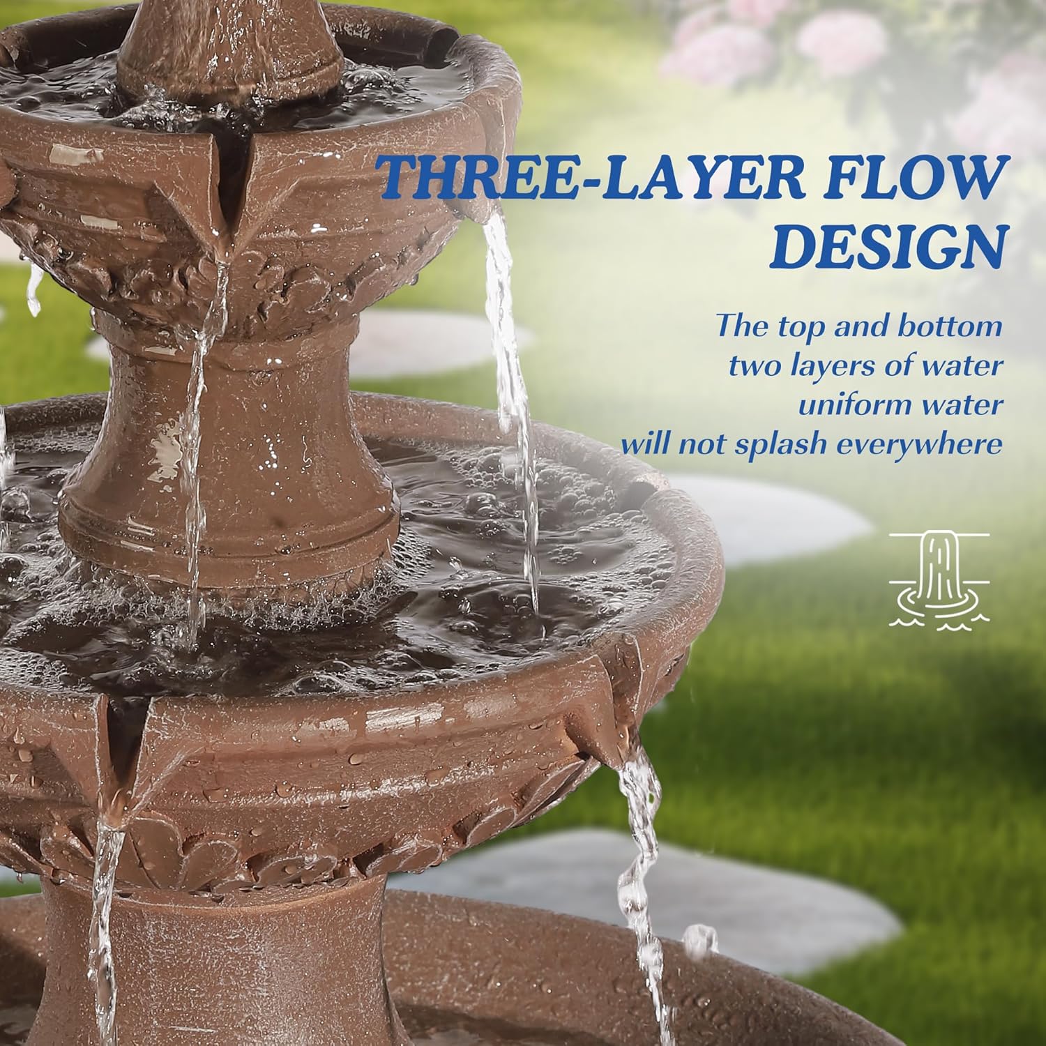 Italian Outdoor Water Fountains Garden Decor - 48.4''H Fountains and Waterfalls Outside, Large Cascading Indoor Floor-Standing Resin Bubbler Fountain Features W/Pump for Patio, Yard (Brown)