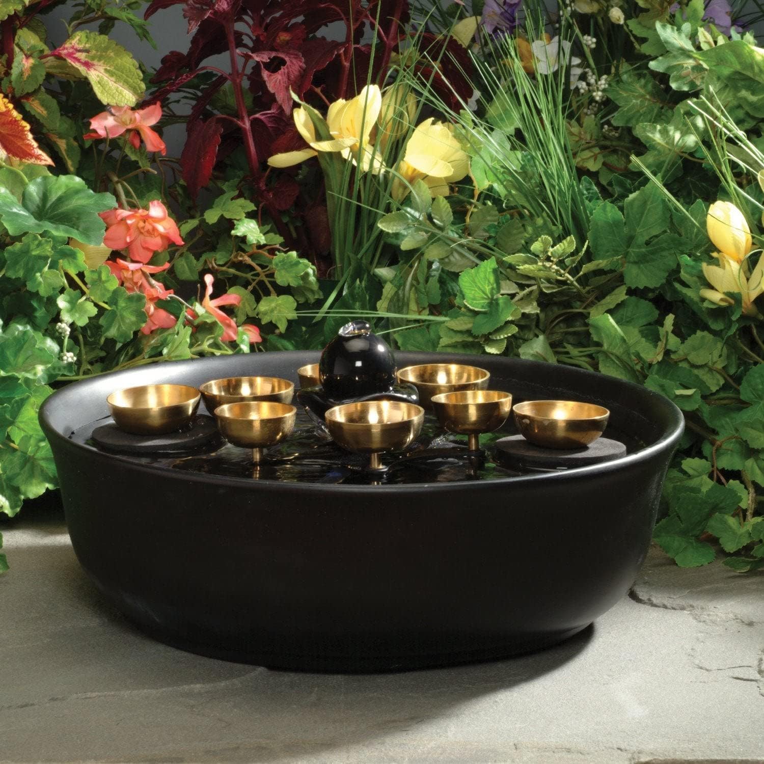 Woodstock Wind Chimes Encore Water Bell Fountain (14') Brass Serenity Bells Black Bowl for Indoor Home Garden Décor Christmas/Hanukkah Gifts (WEWBF)