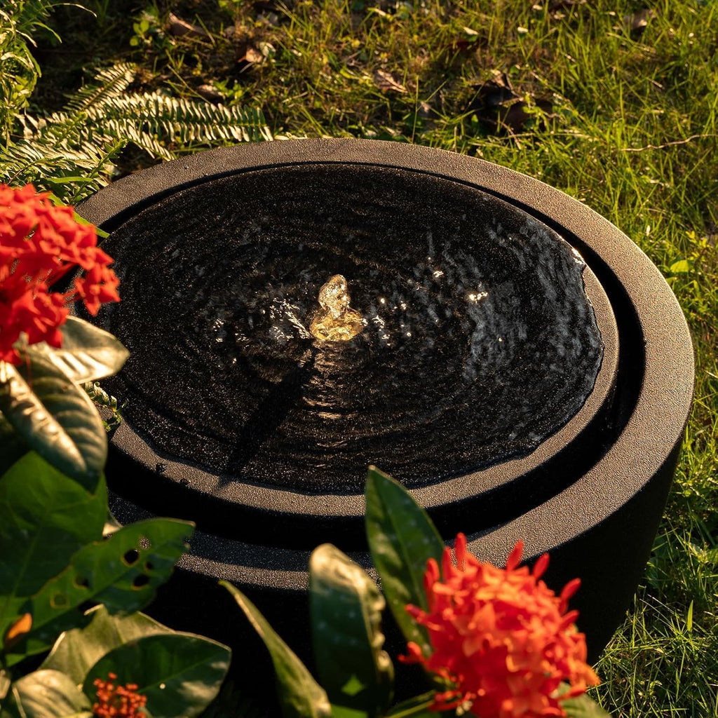 12.60' H Outdoor Water Fountain Made with Eco-Friendly Recyclable Materials, Polyethylene Round Bubbler Water Fountain Outdoor, Garden Decor with LED Light for Patio, Porch, Backyard (12.60')