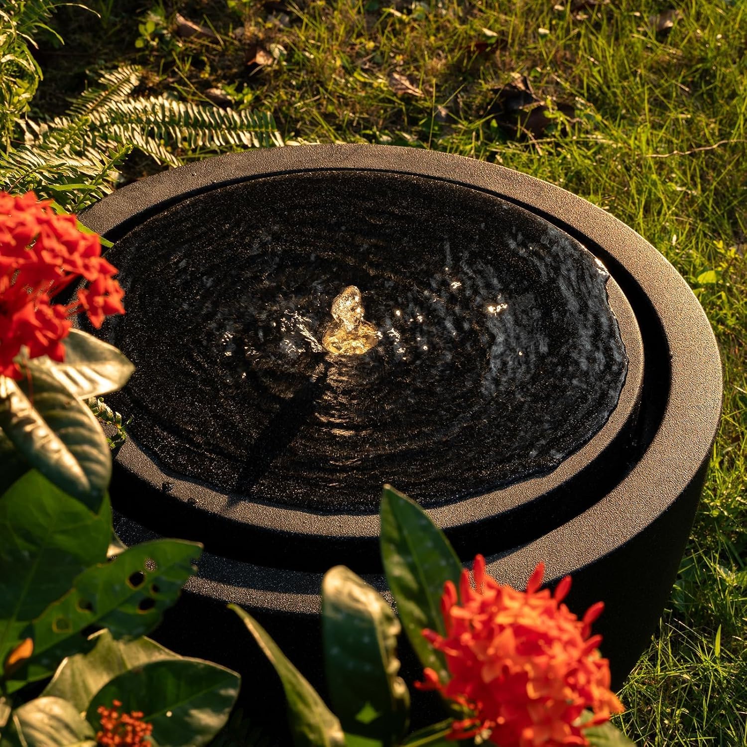 12.60' H Outdoor Water Fountain Made with Eco-Friendly Recyclable Materials, Polyethylene Round Bubbler Water Fountain Outdoor, Garden Decor with LED Light for Patio, Porch, Backyard (12.60')