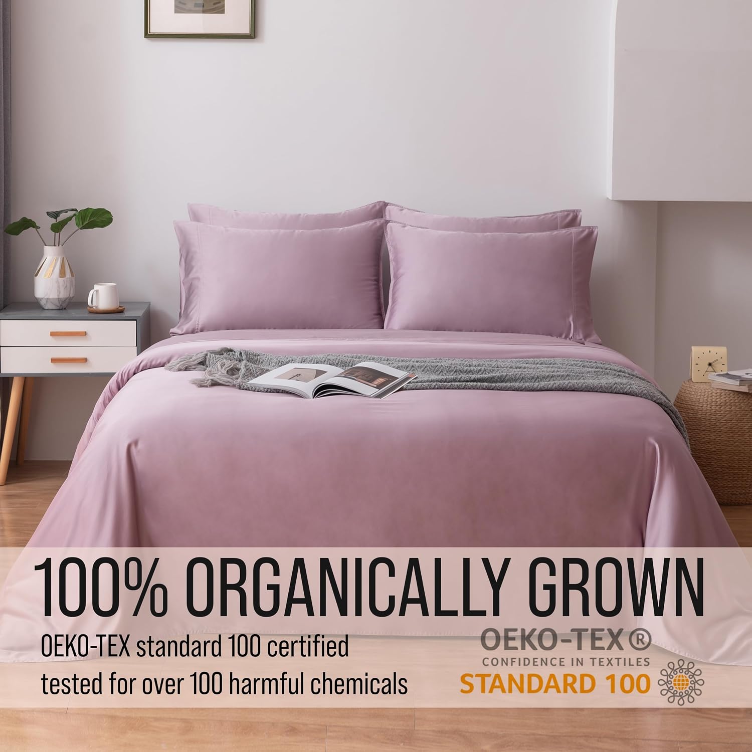 Bella Coterie 6 Piece Luxury Bamboo Viscose King Size Sheet Set | 100% Organically Grown | Cooling for Hot Sleepers | 18' Deep Pocket | Soft & Hypoallergenic | 4 Pillowcases [Lilac]