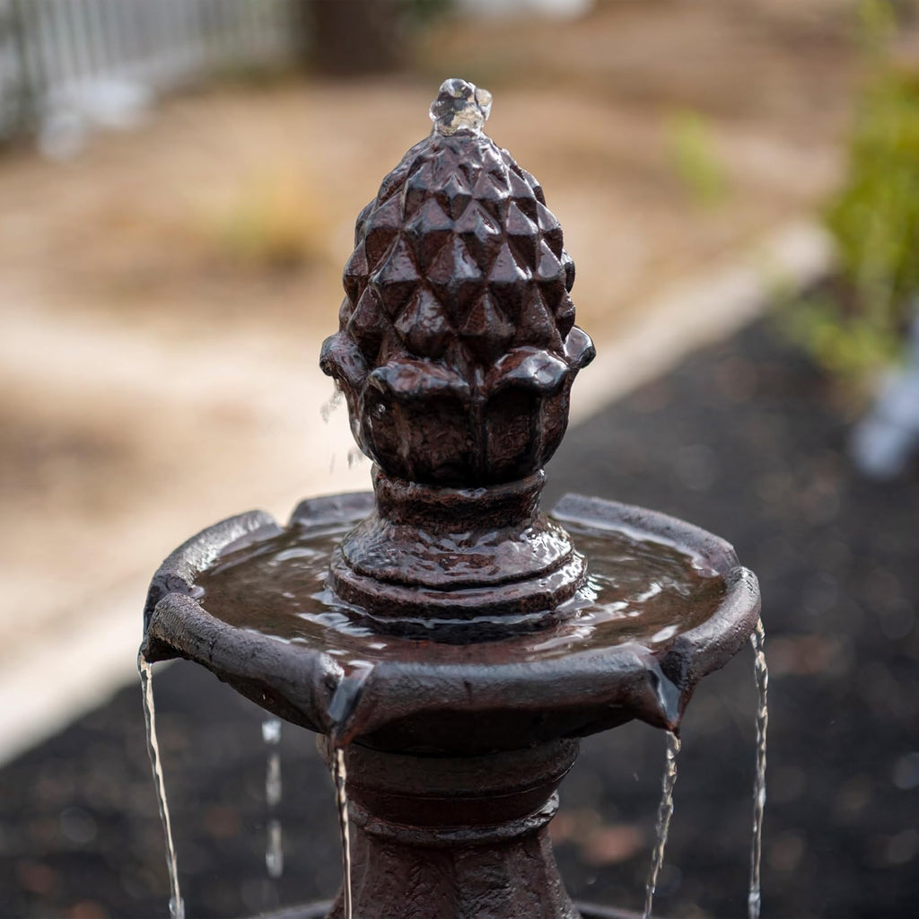 XBrand 51' 3-Tier Outdoor Waterfall Fountain, Weather-Resistant Resin Freestanding Water Feature with Pump, Brown