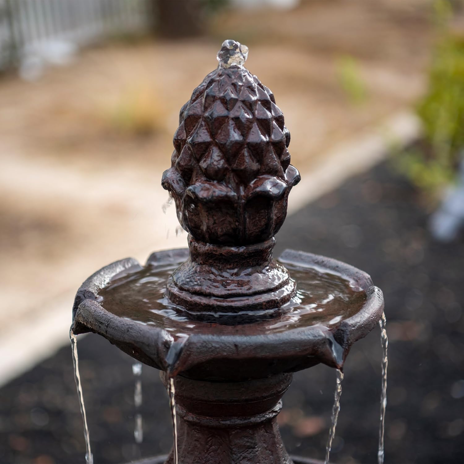 XBrand 51' 3-Tier Outdoor Waterfall Fountain, Weather-Resistant Resin Freestanding Water Feature with Pump, Brown