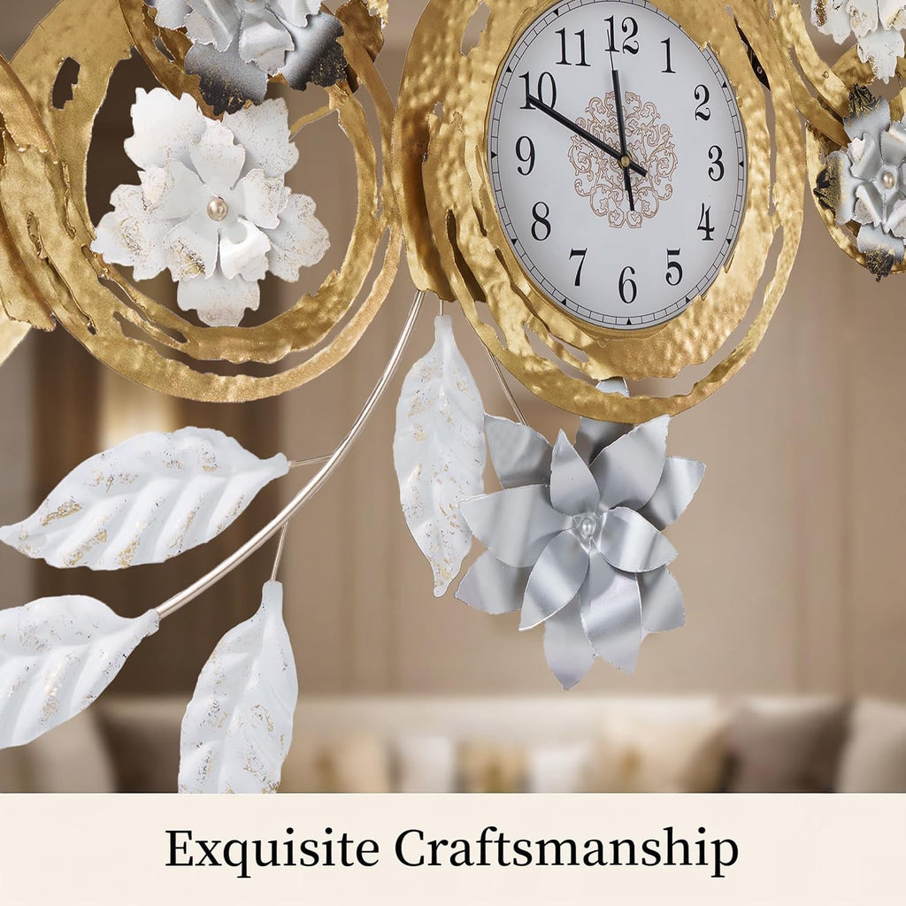 Large 3D Metal Wall Decor Vintage Gold Abstract Circular Exquisite Clocks And Black And White Gradient Metal Floral Wall Art Are Suitable For Aesthetic In Living rooms Bedrooms Kitchens And Offices