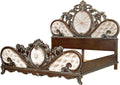 Acme Devany Wood & Fabric Upholstered Queen Bed in Cream and Cherry