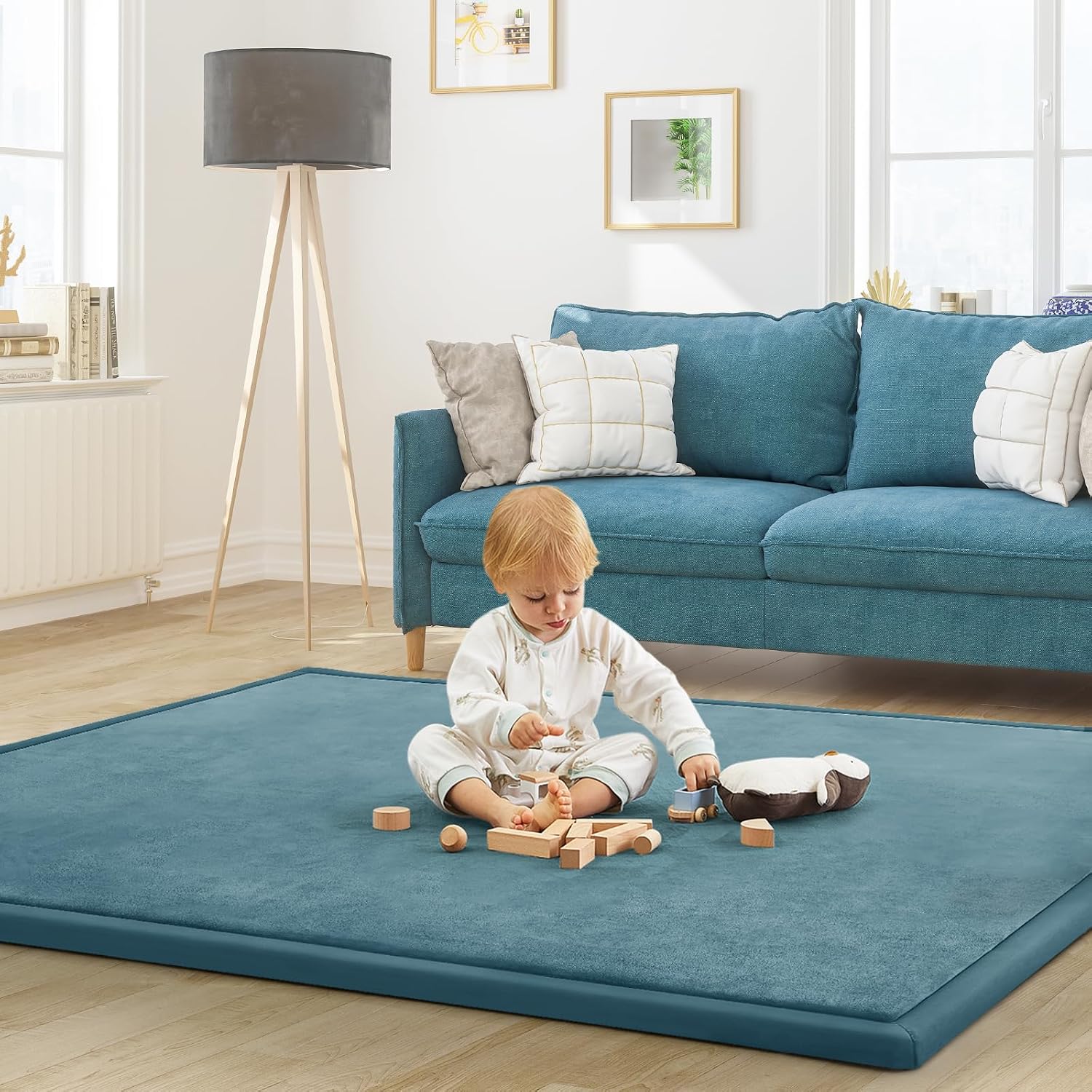 Baby Play Mat for Floor Nursery Rug Muscle Mat Area Rug Playroom Rug 79'x118' Playpen Mat Memory Foam 1.3' Thick Crawling Mat for Babies,Toddlers, Infants, Kids,Indigo