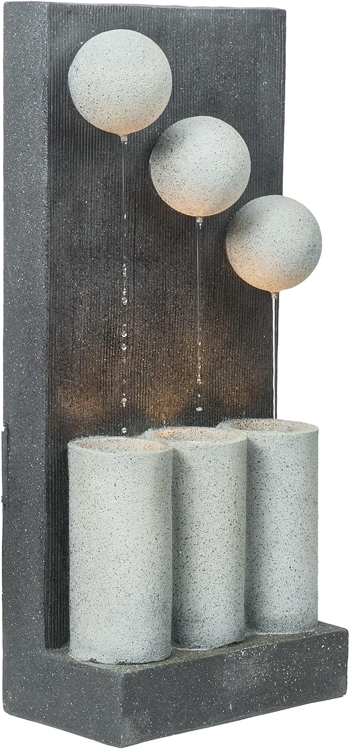 Alpine Corporation 37' Tall Outdoor Floor Calming Infinity Fountain with LED Lights, 3-Tier Modern Water Fountain, Gray