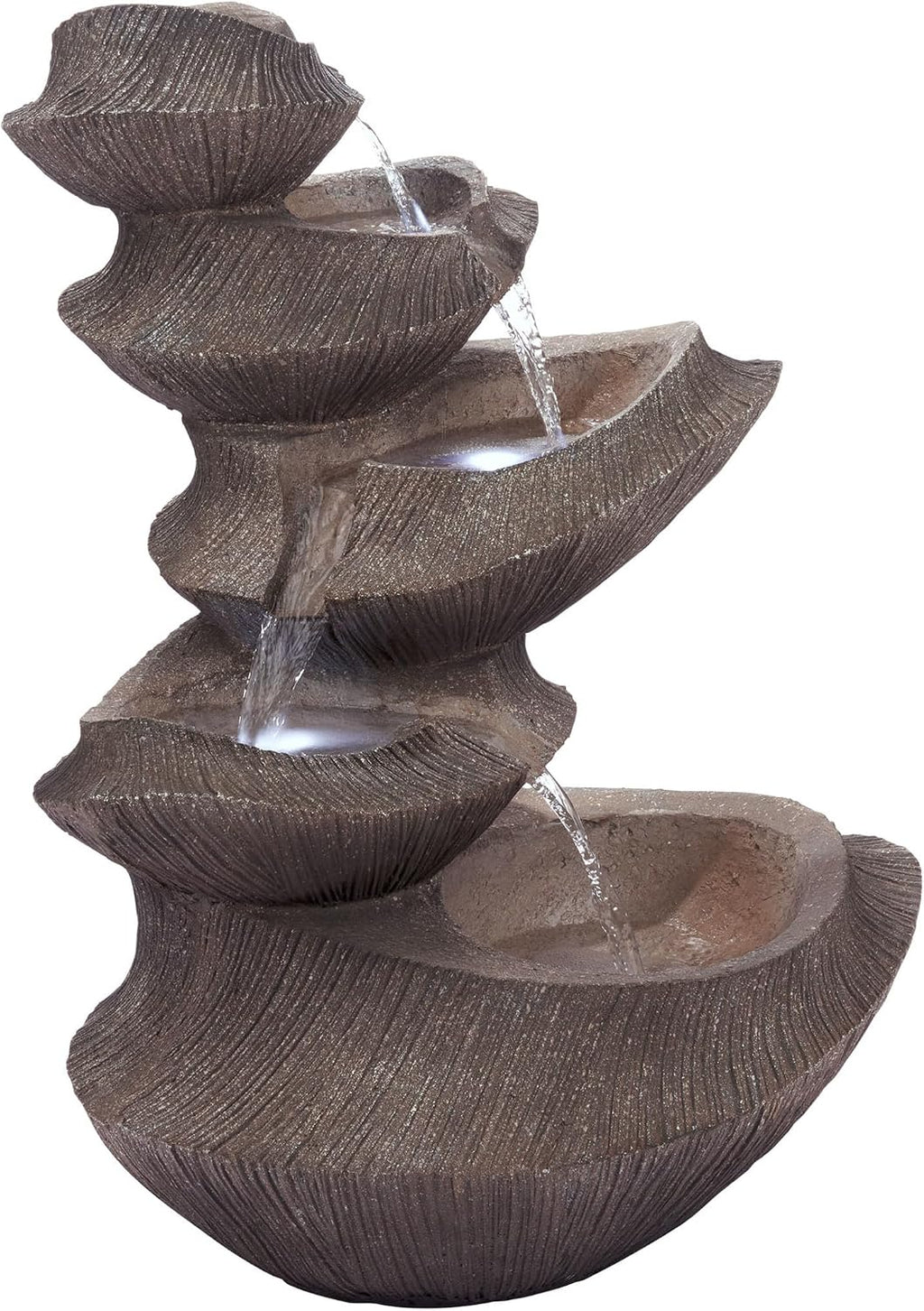 Alpine Corporation WIN1332L-BR Outdoor Floor Tiered Basin Fountain with LED Lights, Modern Basin Garden Fountain 31', Brown