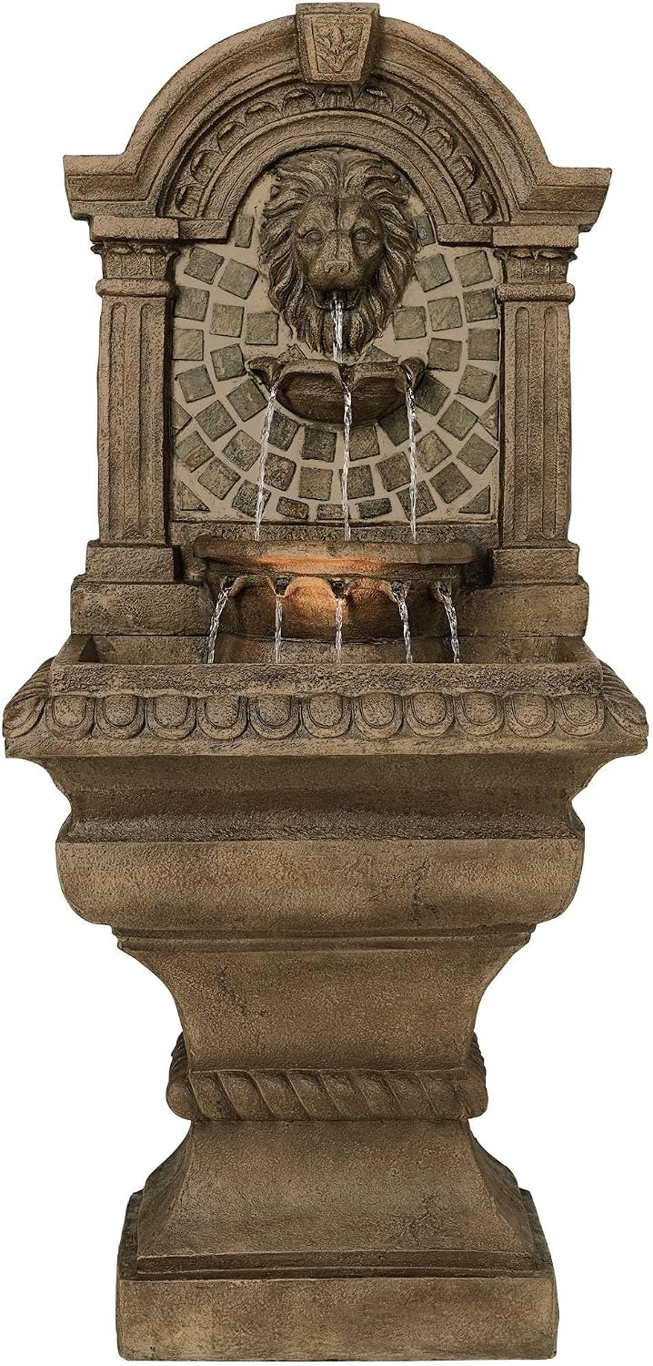 Royal Lions Head 51' High Large Italian Outdoor Decor Faux Stone Floor Fountain with Light Statue Waterfall Standing Tiered Water Feature for Outside Garden Patio Yard Backyard Porch - John Timberland