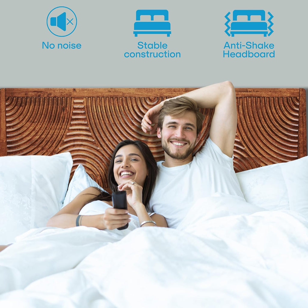 Acacia Harmony Queen Platform Bed Frame – Solid Rubber Wood, Walnut Finish, Mid-Century Style, Unique Wood Grain Pattern, 800lbs Capacity, No Box Spring Required, Easy Setup