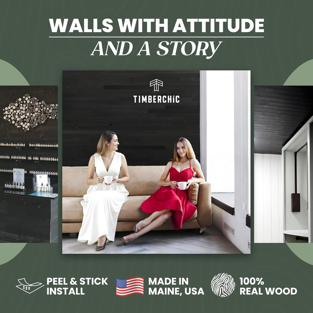 TIMBERCHiC 100% Reclaimed Wood Wall Planks - Made in USA - Peel-and-Stick Panels for Interior Decor - DIY Accent Wall Panels, Black Ice (5' x 20 Sq Ft)