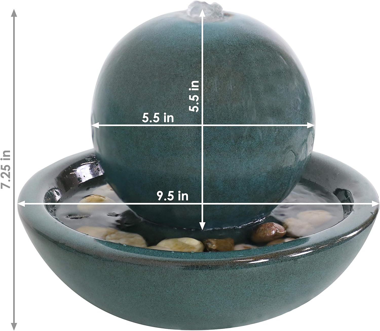 Sunnydaze Tabletop Ceramic Tabletop Fountain with Orb - Relaxing Indoor Fountain for Meditation - for Office, Bedroom, or Living Room - Teal - Set of 4