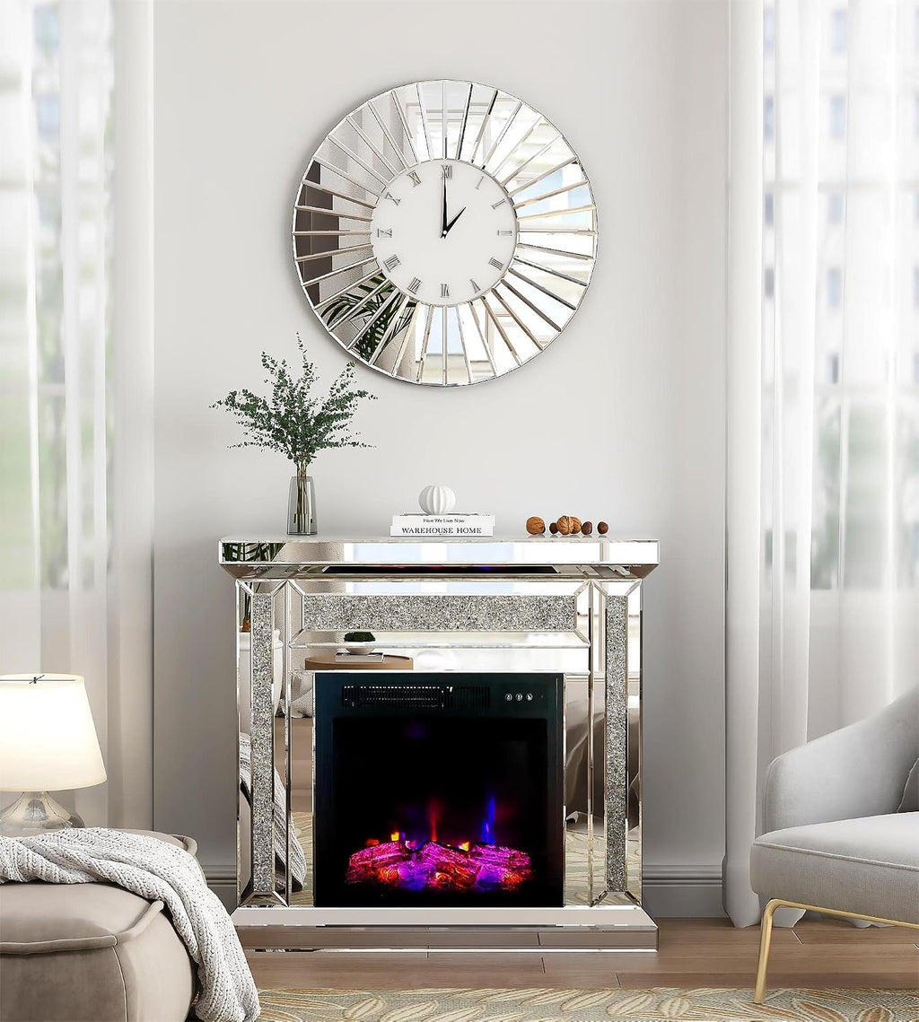 SHYFOY Mirrored Wall Clocks, 24' Decorative Large Clock for Wall Decor, Oversize Glass Wall Clock for Living Room, Big Silver Clock Modern Luxury Home Decor